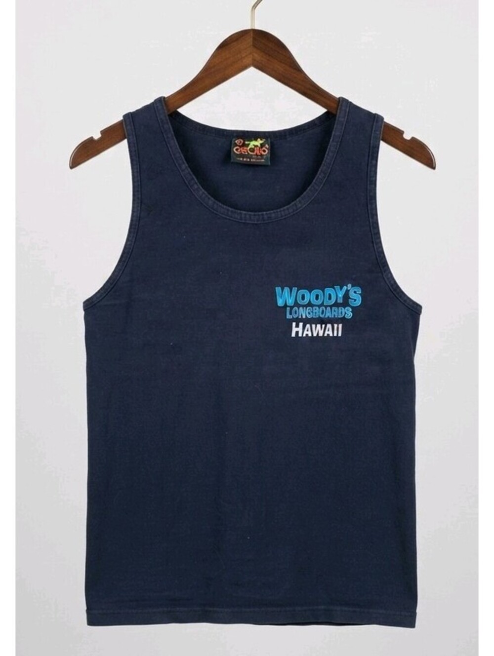 Gecko Hawaii Tank Top Mens SZ M Navy Blue Surf Retro Neon Lizard Graphic Tee 382